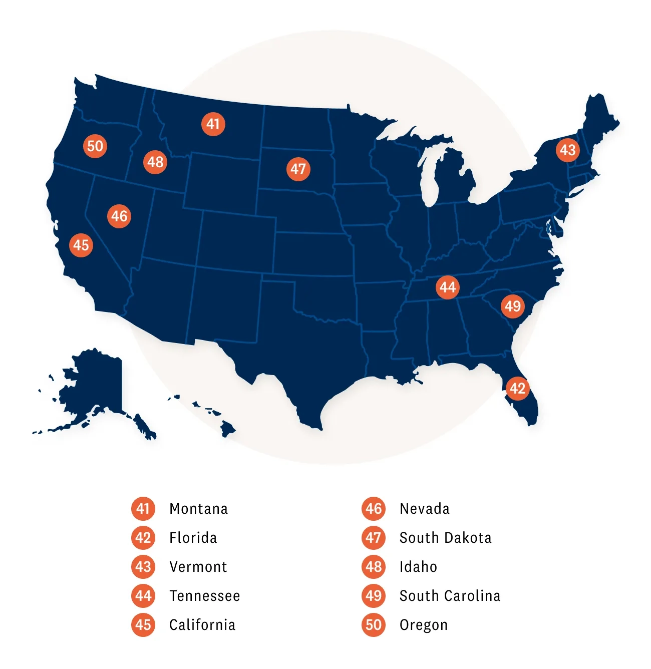A map of the US shows the top 10 least safe states for driving in America in 2024.